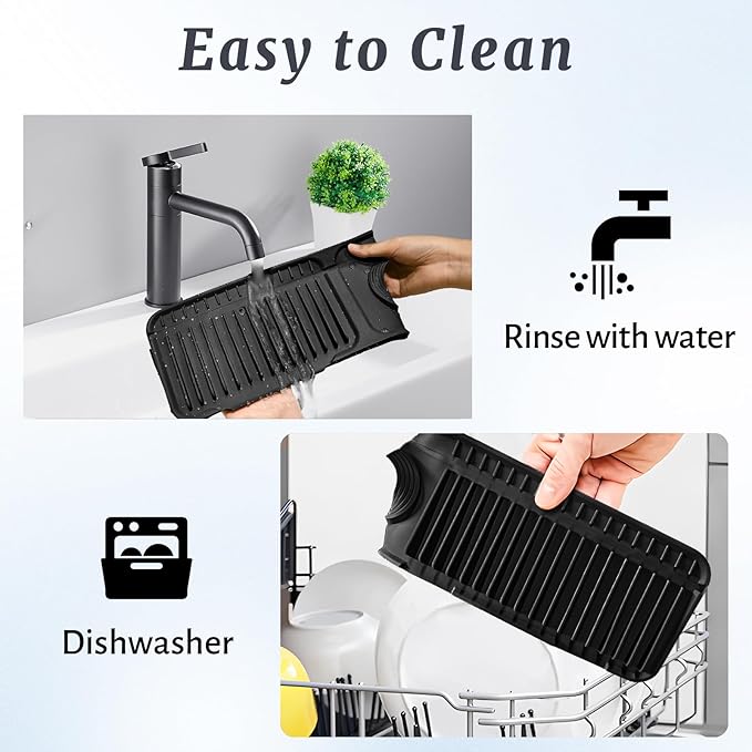 PoYang 24 inch Faucet Mat for Kitchen Sink Splash Guard, 7° Slope Silicone Sink - Image 9