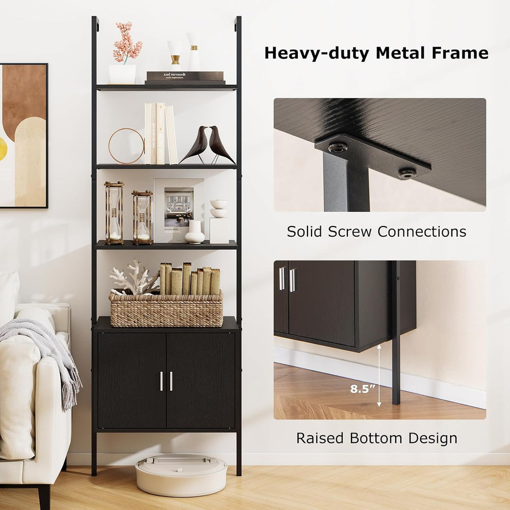 Giantex 72.5" Ladder Bookshelf with Cabinet, 5-Tier Tall Wall-Mounted Sh...