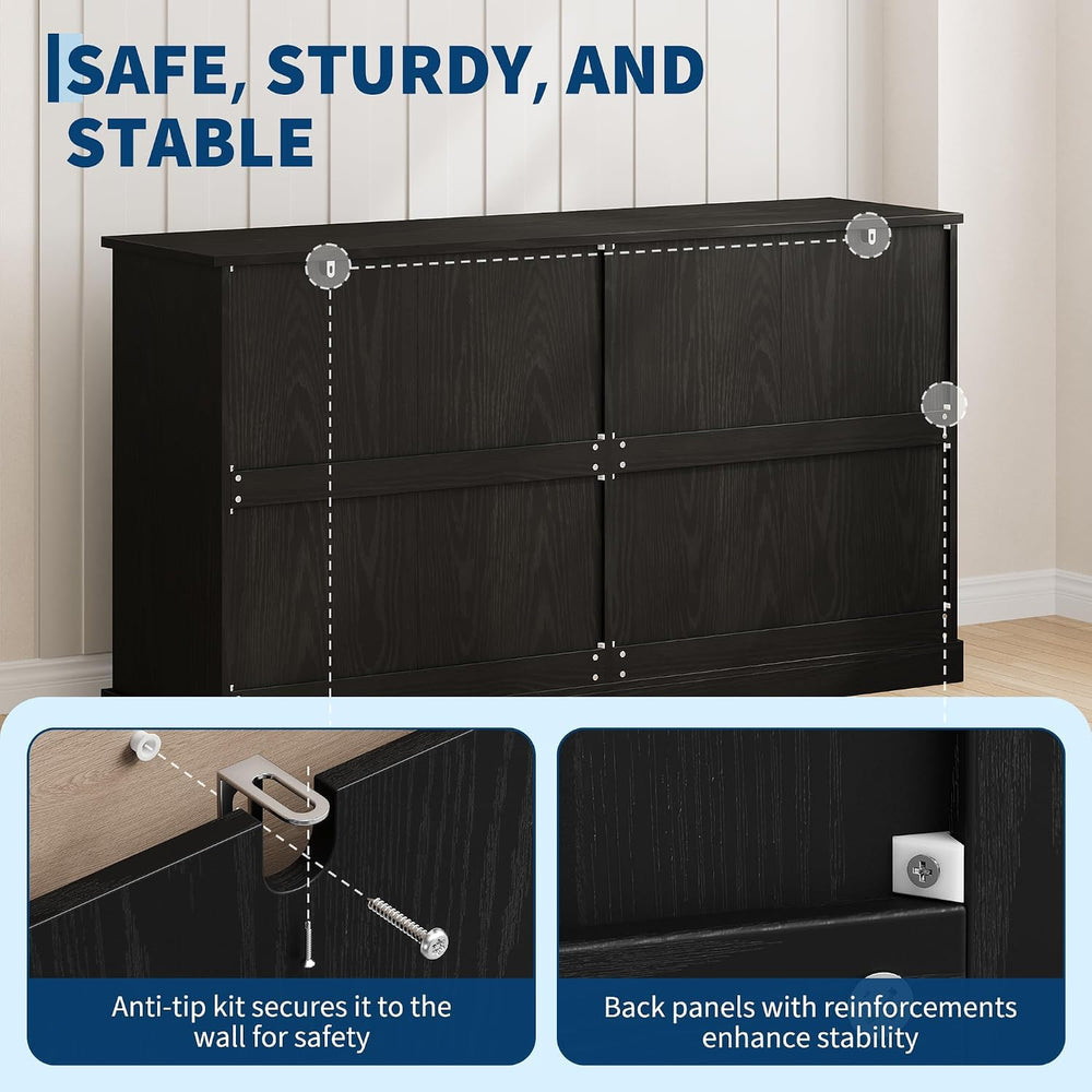 Garvee 60" W Sideboard Buffet Cabinet with Storage, Kitchen Cabinet, Black