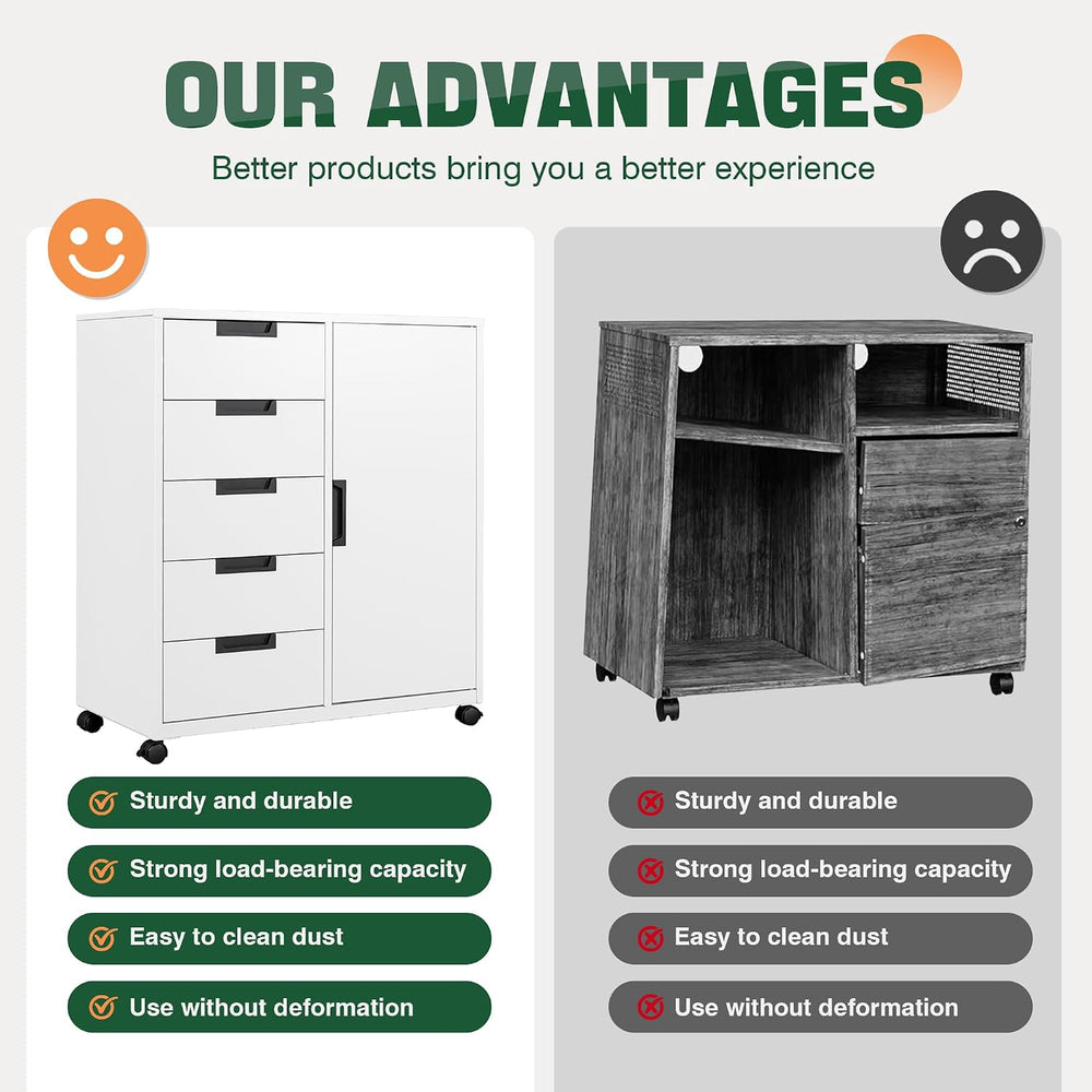 Letaya 5 Drawer Storage Cabinet, Mobile Printer Stand for Home Office,Dresser...