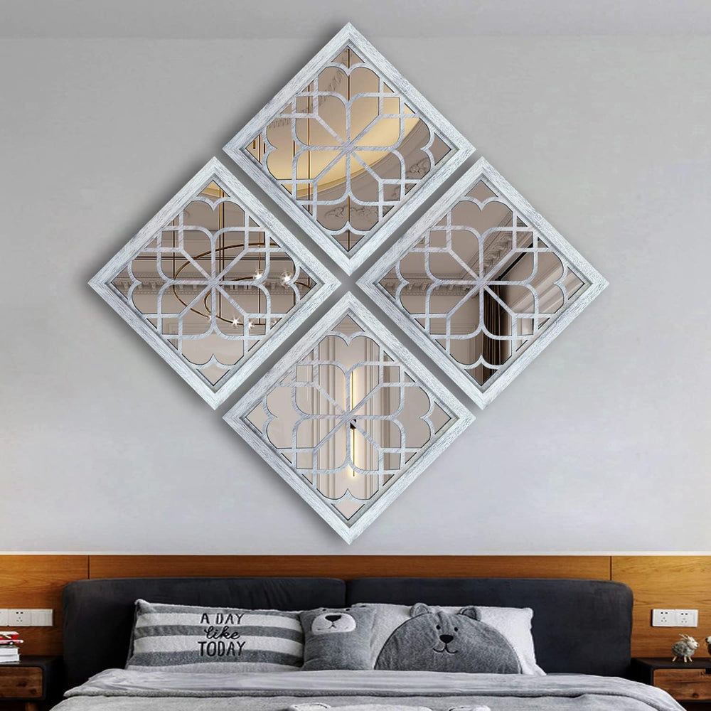 Wocred Set of 4 Mirrors Square Wall Mirror,Gorgeous Rustic Farmhouse Accent M...