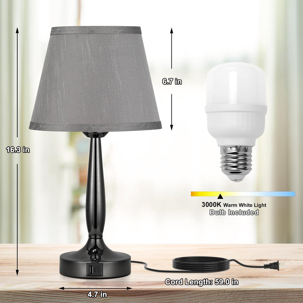 Kakanuo Touch Table Lamp for Bedroom, Small Bedside Lamp with USB C Port