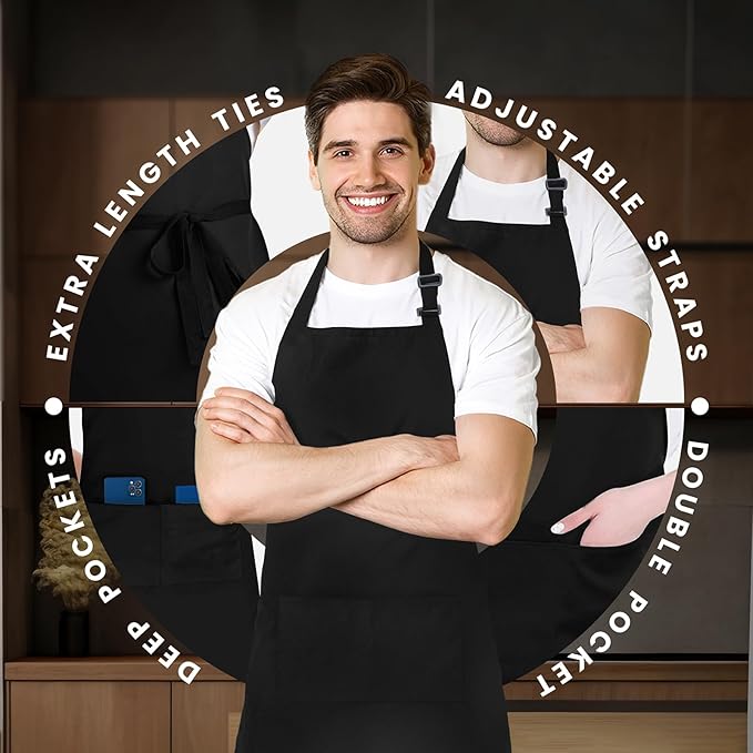 Adjustable Bib Apron 100% Polyester Kitchen Aprons Waterdrop Resistant Aprons - Image 4