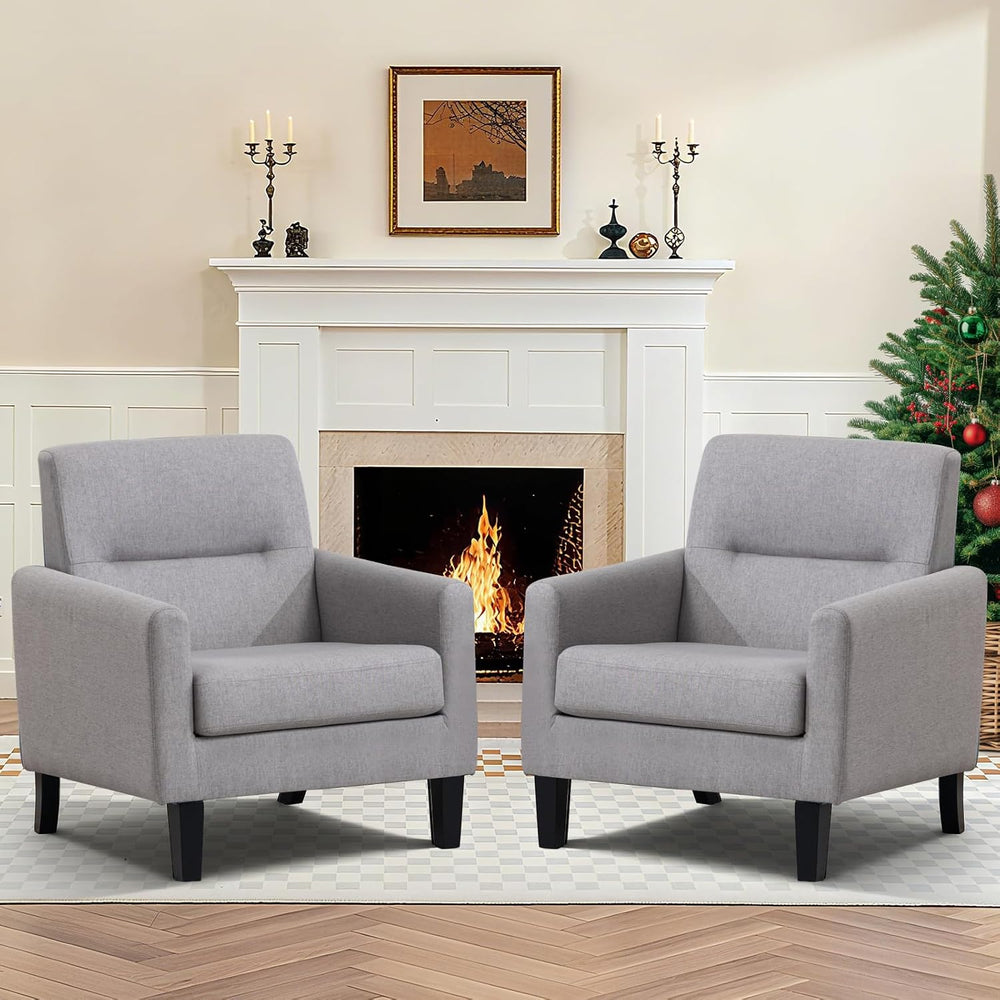 Accent Chairs Set of 2, Mid Century Modern Living Room Chairs, Light Grey