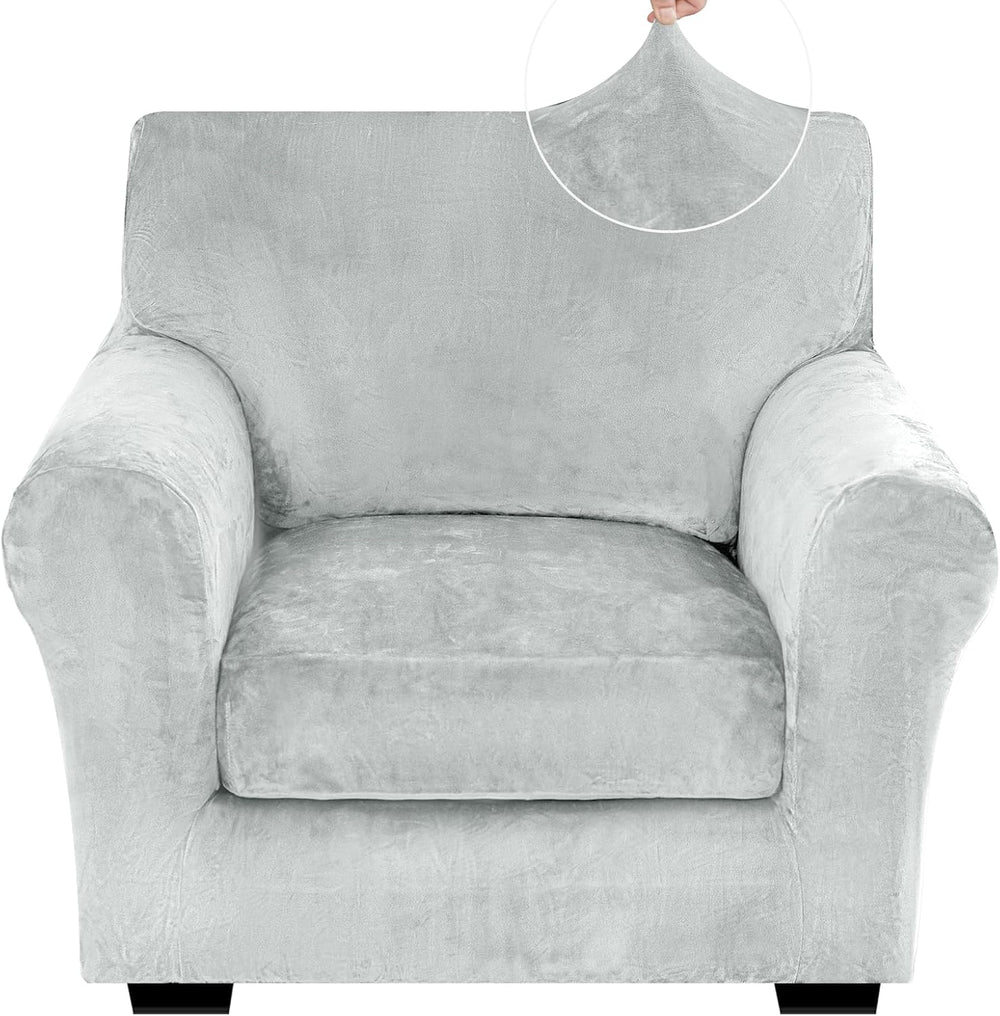 XINEAGE 2-Piece Velvet Armchair Sofa Cover,Couch Covers for Dog,Silver Gray