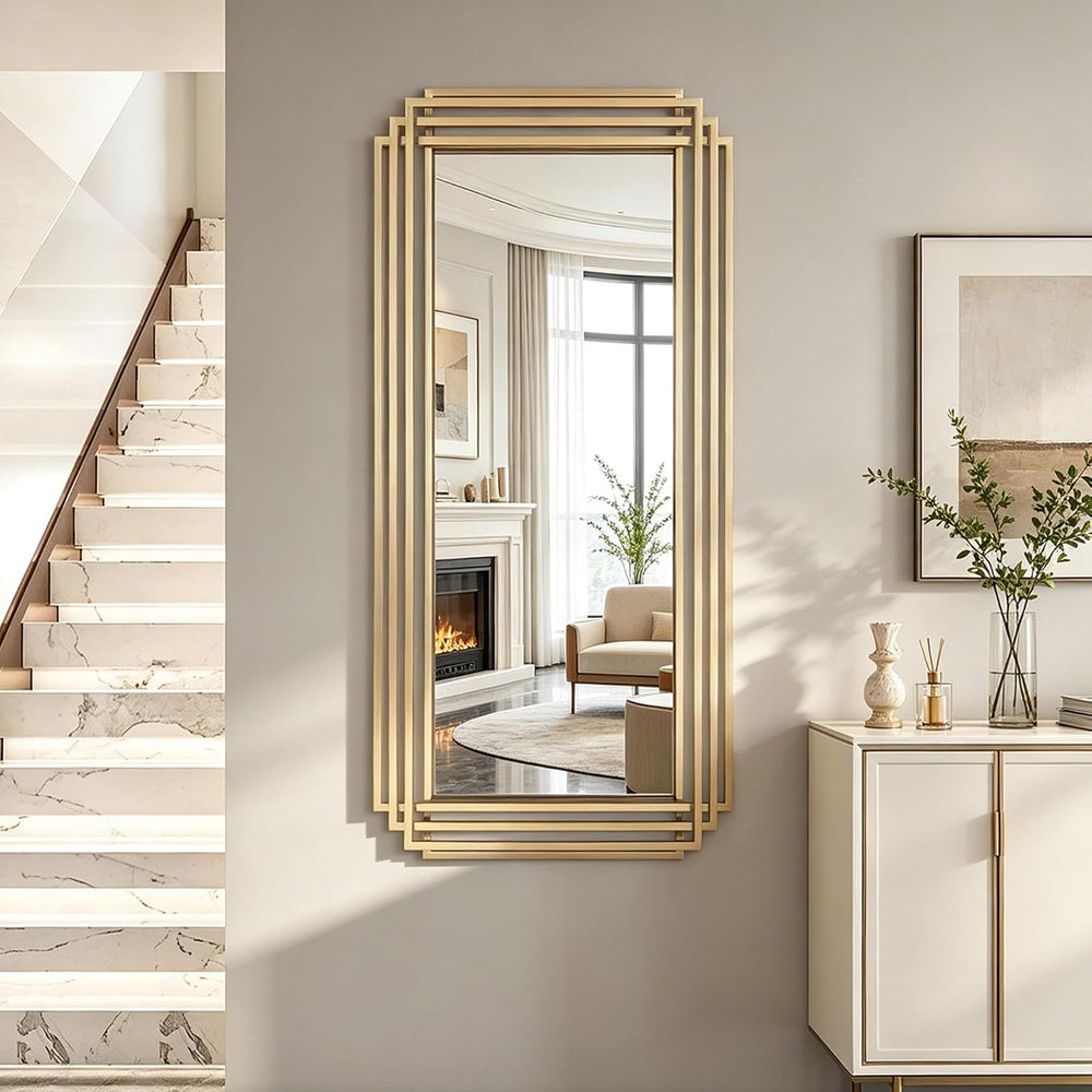 47"x22" Large Rectangle Decorative Mirror with Geometric Frame