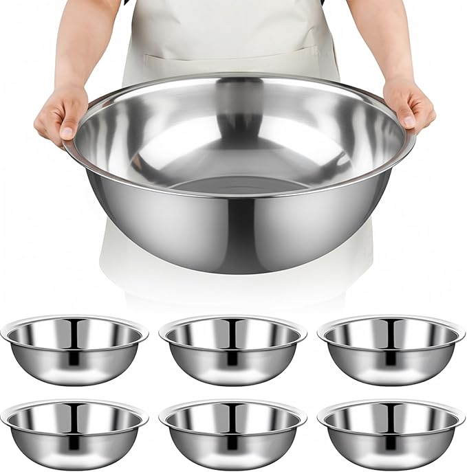 6 Pcs Stainless Steel Mixing Bowls Metal Mixing Bowls Extra Large Basin Salad by Unknown