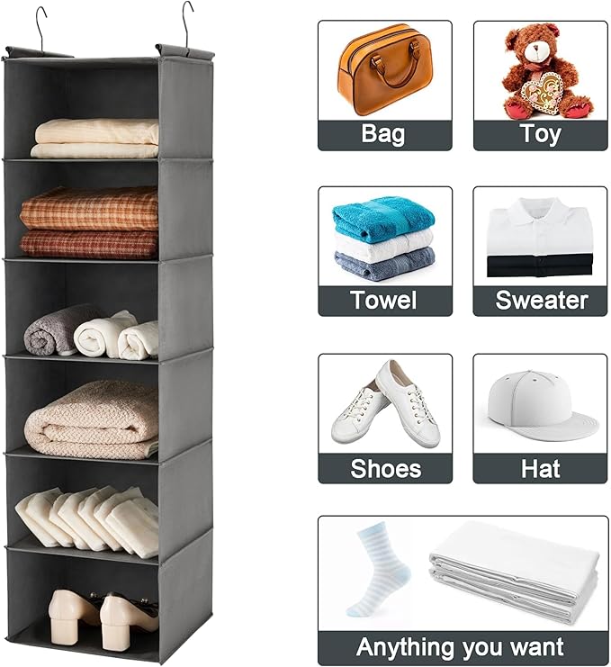 MAX Houser 6 Tier Shelf Hanging Closet Organizer, Closet Hanging Shelf - Image 9