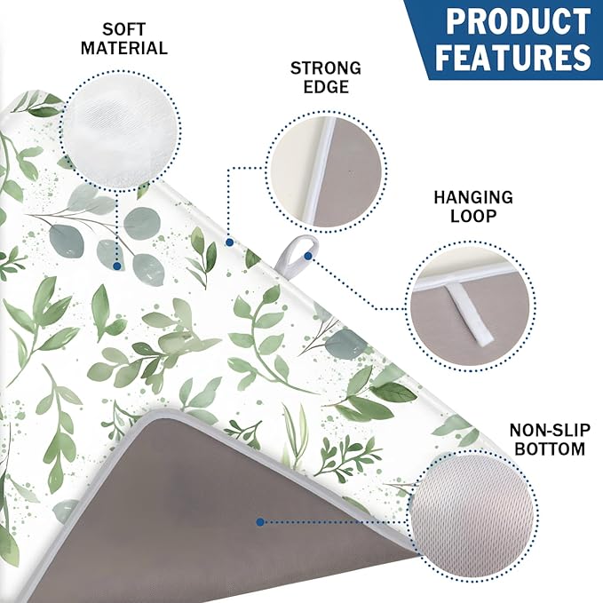 Spring Summer Sage Green Leaves Dish Drying Mat 16 x 18 Inch Spring Eucalyptus - Image 3