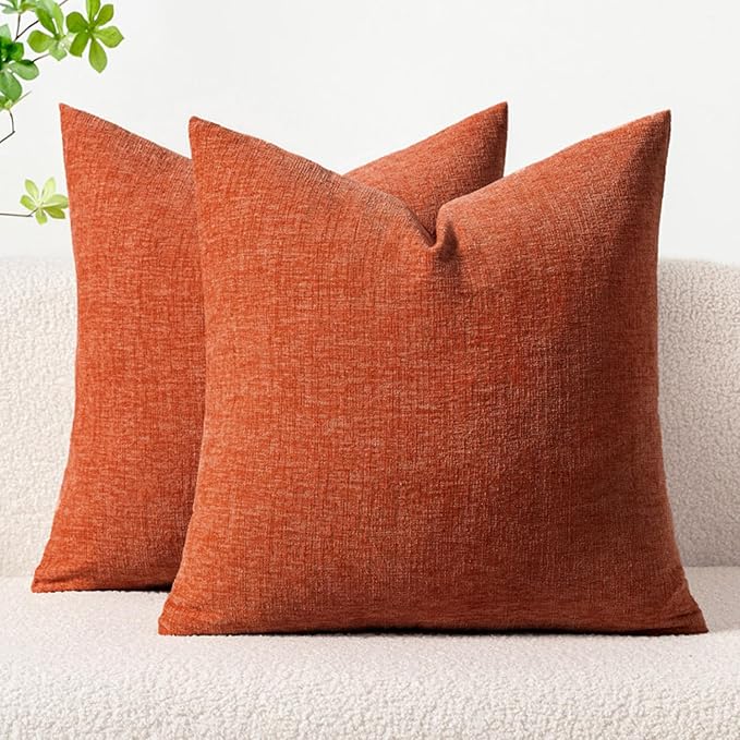 MIULEE Pack of 2 Rust Throw Pillow Covers 20x20 Inch Soft Chenille Pillow Covers by MIULEE