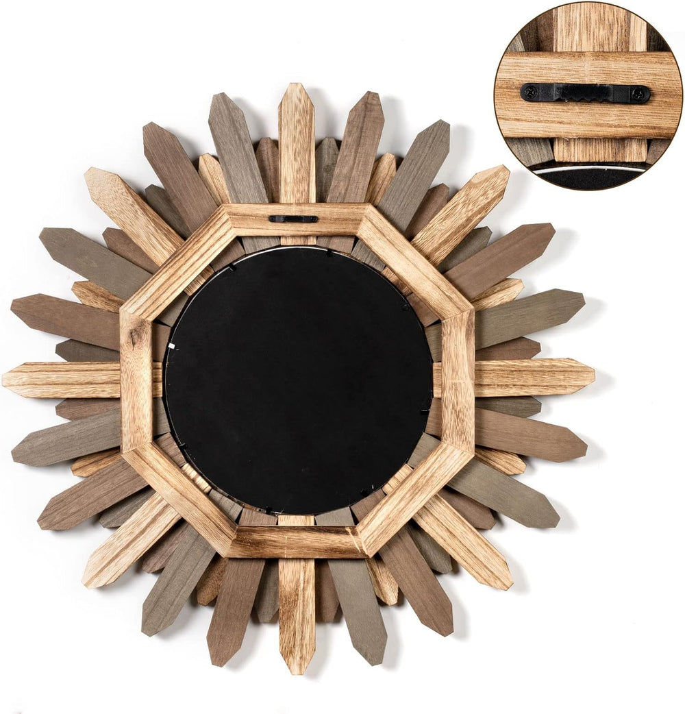 Honiway Boho Wall Decor 21 inch Wall Mirror Rustic Wood Decorative Mirror for...