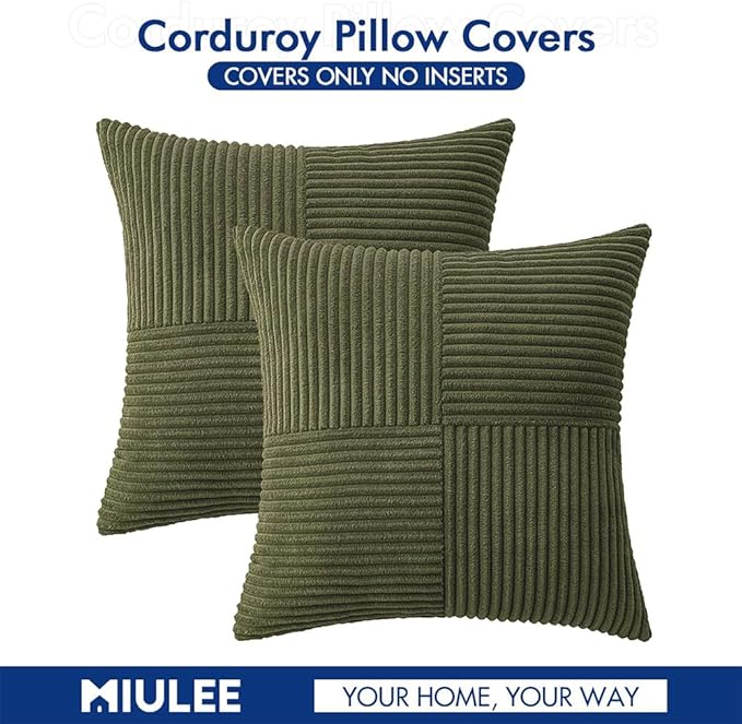 MIULEE Olive Green Decorative Euro Sham Pillow Covers 24x24 Inch - Image 6