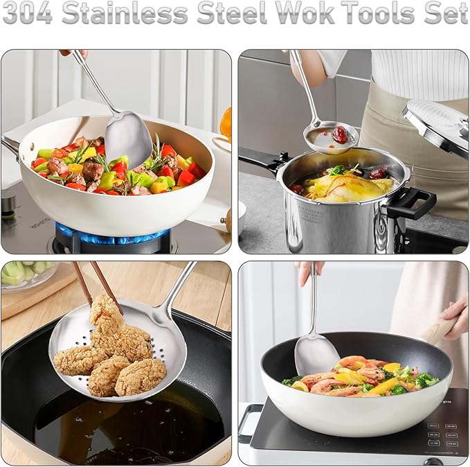 FJNATINH 4-Pieces 304 Stainless Steel Wok Spatula Set, Cooking Utensil Set - Image 3