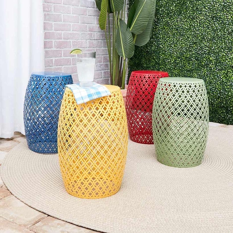The Lakeside Collection Metal Barrel Stool - Green, 2139398