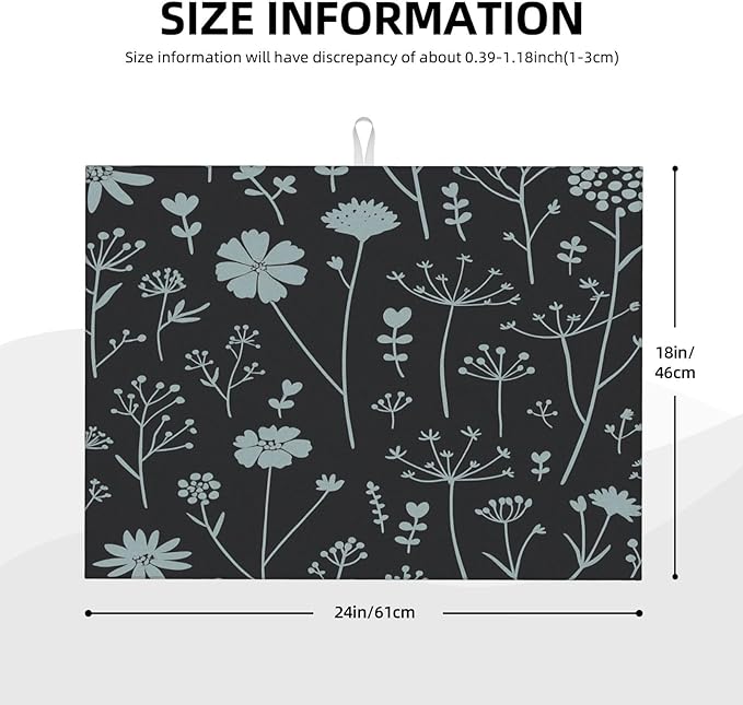 Gray Flower Dish Drying Mats for Kitchen Counter, Large 18"x24" Dish Mats for - Image 3