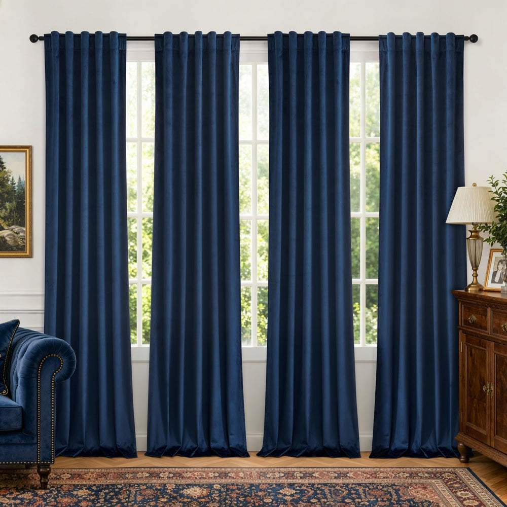 MIULEE Navy Blue Velvet Curtains 4 Panels Set Back Tab 40 x 84 Inch Long