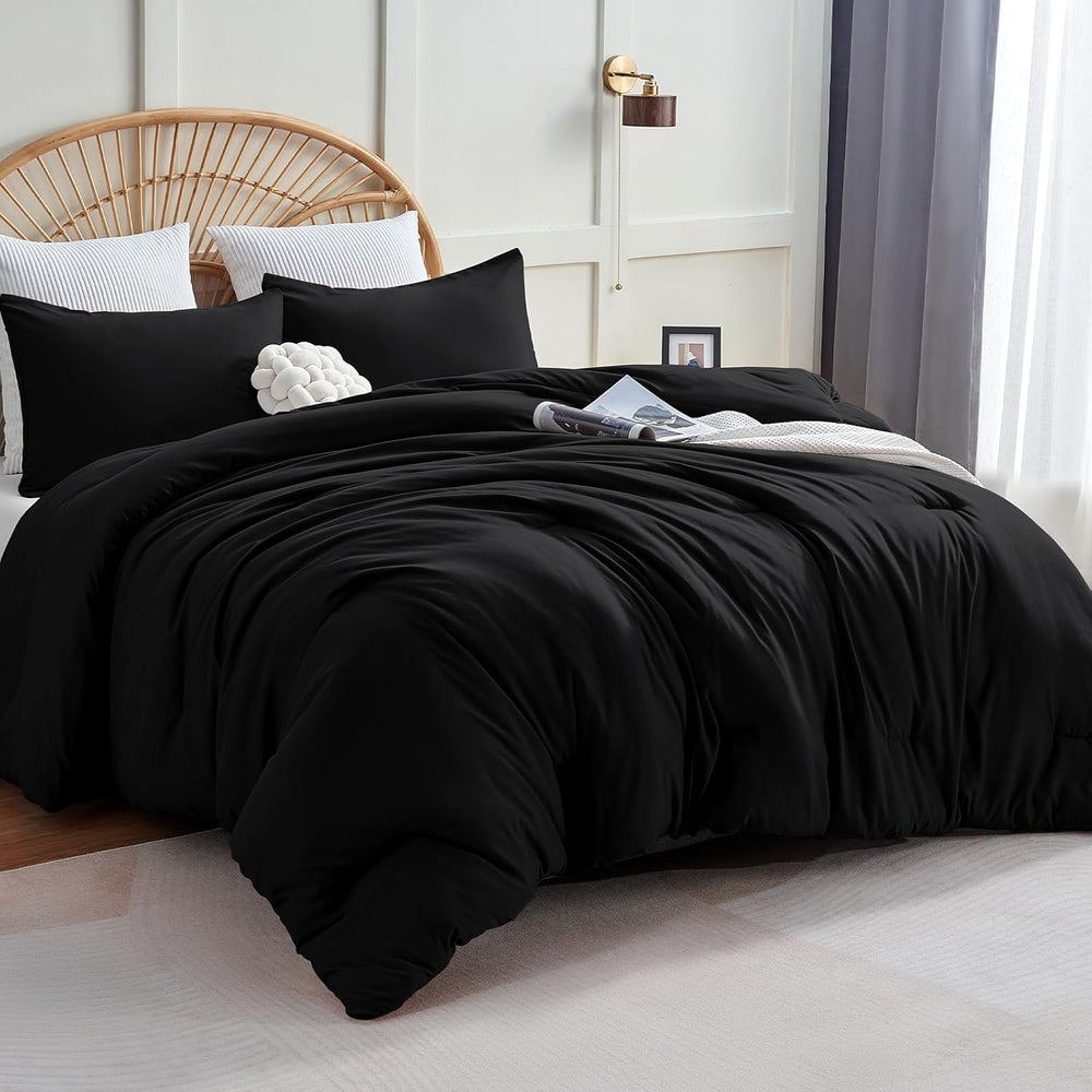 CozyLux King Comforter Set, 3 Pieces Down Alternative Bedding, Black
