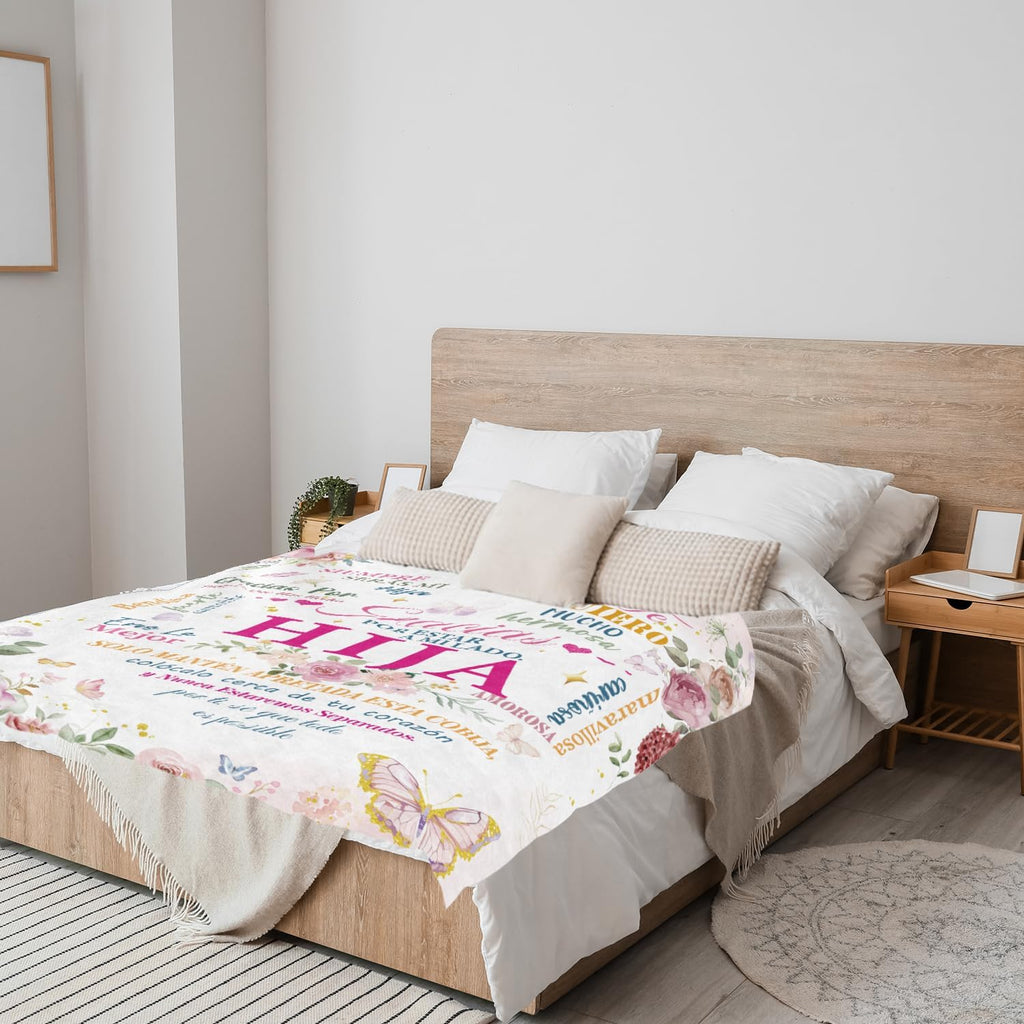 Wxiben Spanish Daughter Blanket Gifts - Regalos para Hija Daughter’s Gifts from Dad Mom Regalo De Mamá para Hija Regalo De Cumpleaños Navidad Hija Daughter in Spanish Throw Blanket for Couch 60x50in