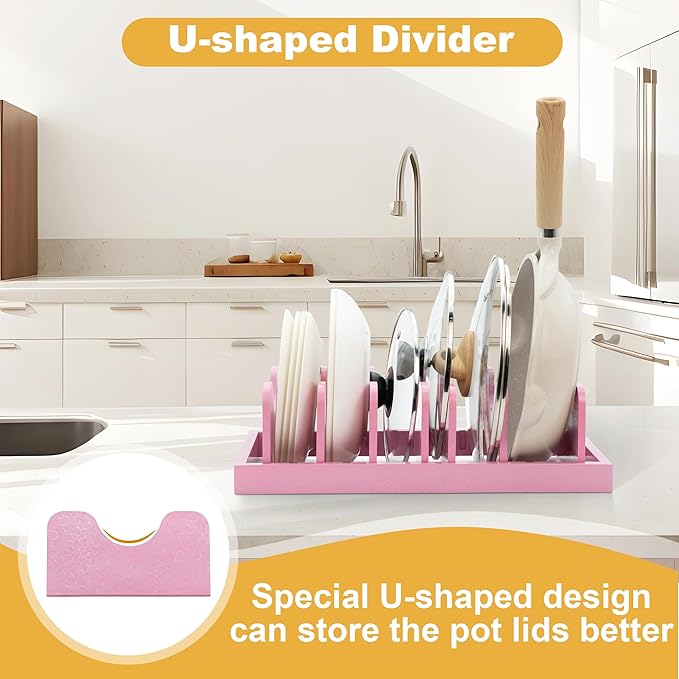 MinBoo Bamboo Pot Lid Organizer Pot Lid Holder, Pot and Pan Organizer Drawer - Image 2