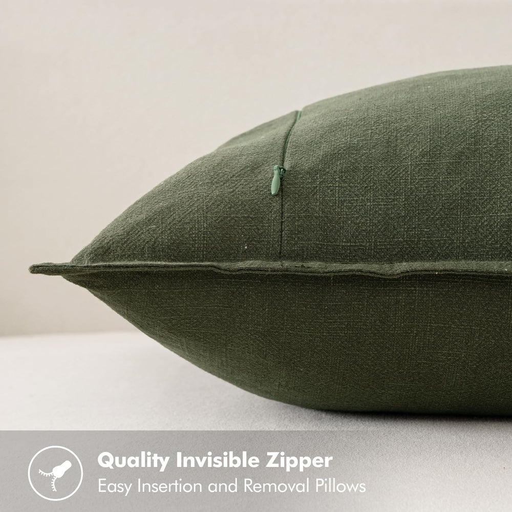 MIULEE Decorative Linen Euro Sham Pillow Covers 24x24 Dark Olive Green