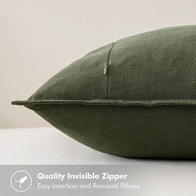 MIULEE Decorative Linen Pillow Covers 18x18 Inch Dark Olive Green Boho - Image 3