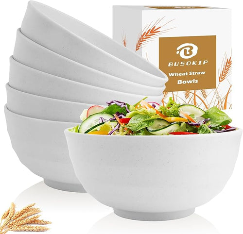 60 OZ Wheat Straw Bowls, Large Popcorn Bowl Sets of 6, Unbreakable Large by BUSOKIP