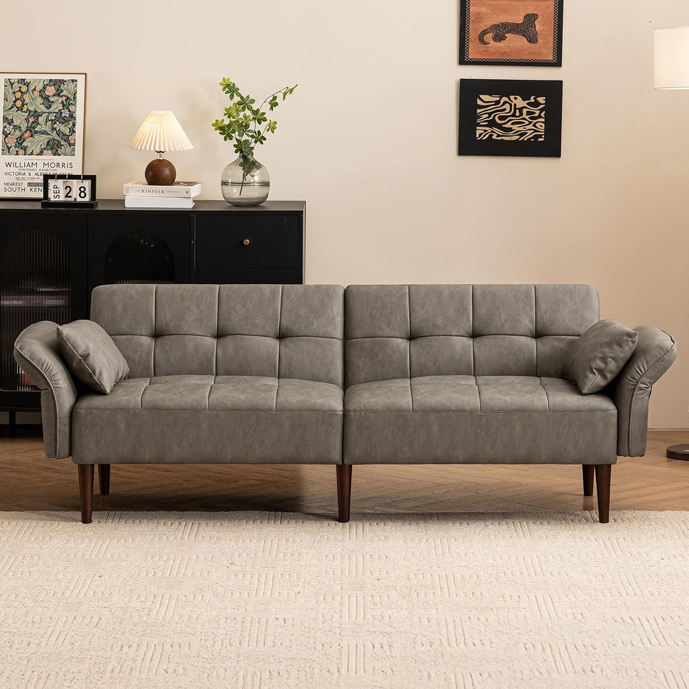 HALLYBEE 85" Futon Faux Leather Couch with Adjustable Armrests Grey