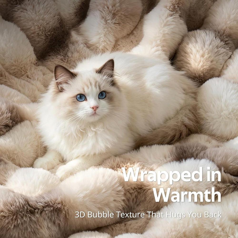 Fluffy Faux Fur Bubble Throw Blanket, 50'' x 60'', Tie-Dye Brown
