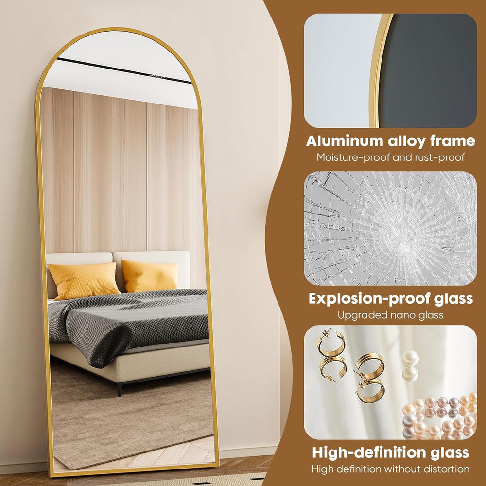 Alpen Gold Arched Full Length Mirror, X-Large 64x21 Floor Mirror with Stand