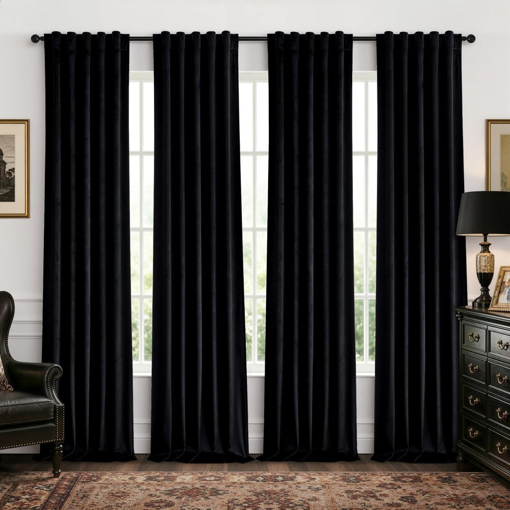 MIULEE Black Velvet Curtains 4 Panels Set Back Tab 40 x 84 Inch Long