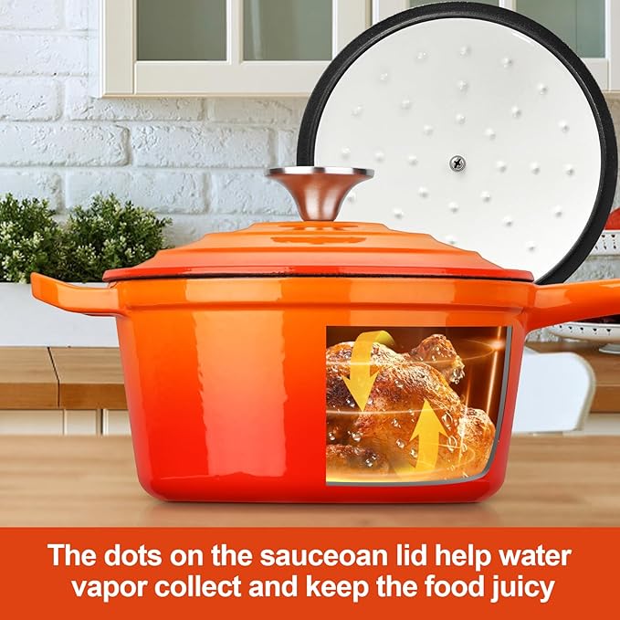 HaSteeL 2 QT Cast Iron Saucepan, Mini Enamel Dutch Oven - Image 5