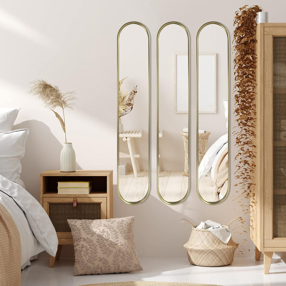 OUSHUAI Gold Tall Mirror,Narrow Capsule Long Mirrors with Metal Frame for Ent...