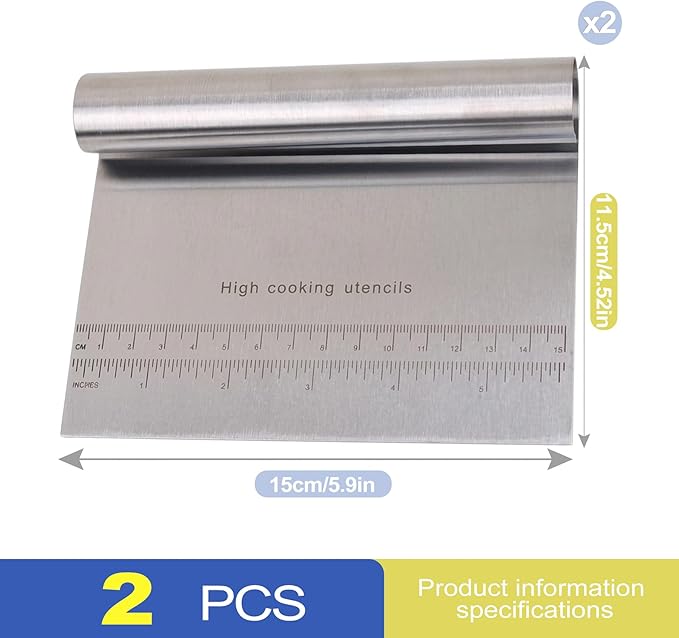 2 Pack Stainless Steel Dough Scraper & Dough Cutter, Pastry Knife & Dough - Image 2