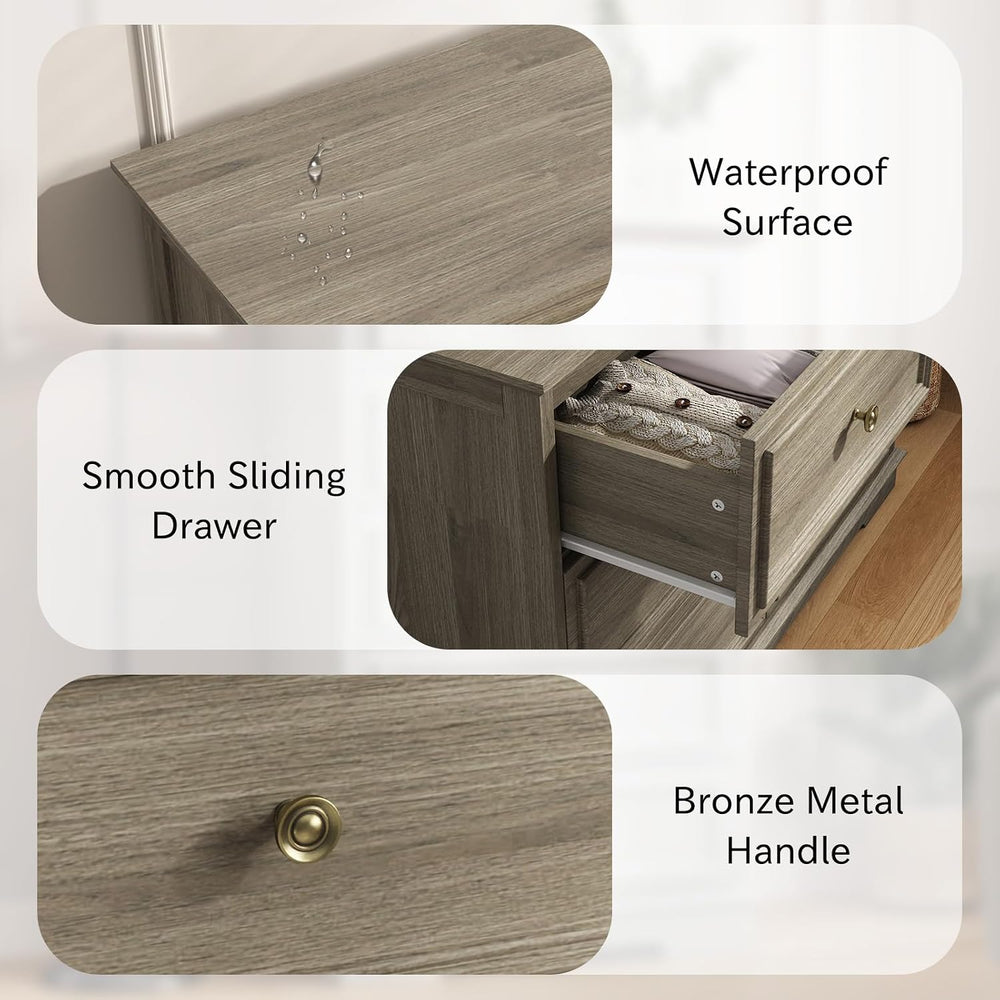 Gray Dresser for Bedroom, 44" Tall 5 Drawer Dresser, Wooden Chest of Dra...