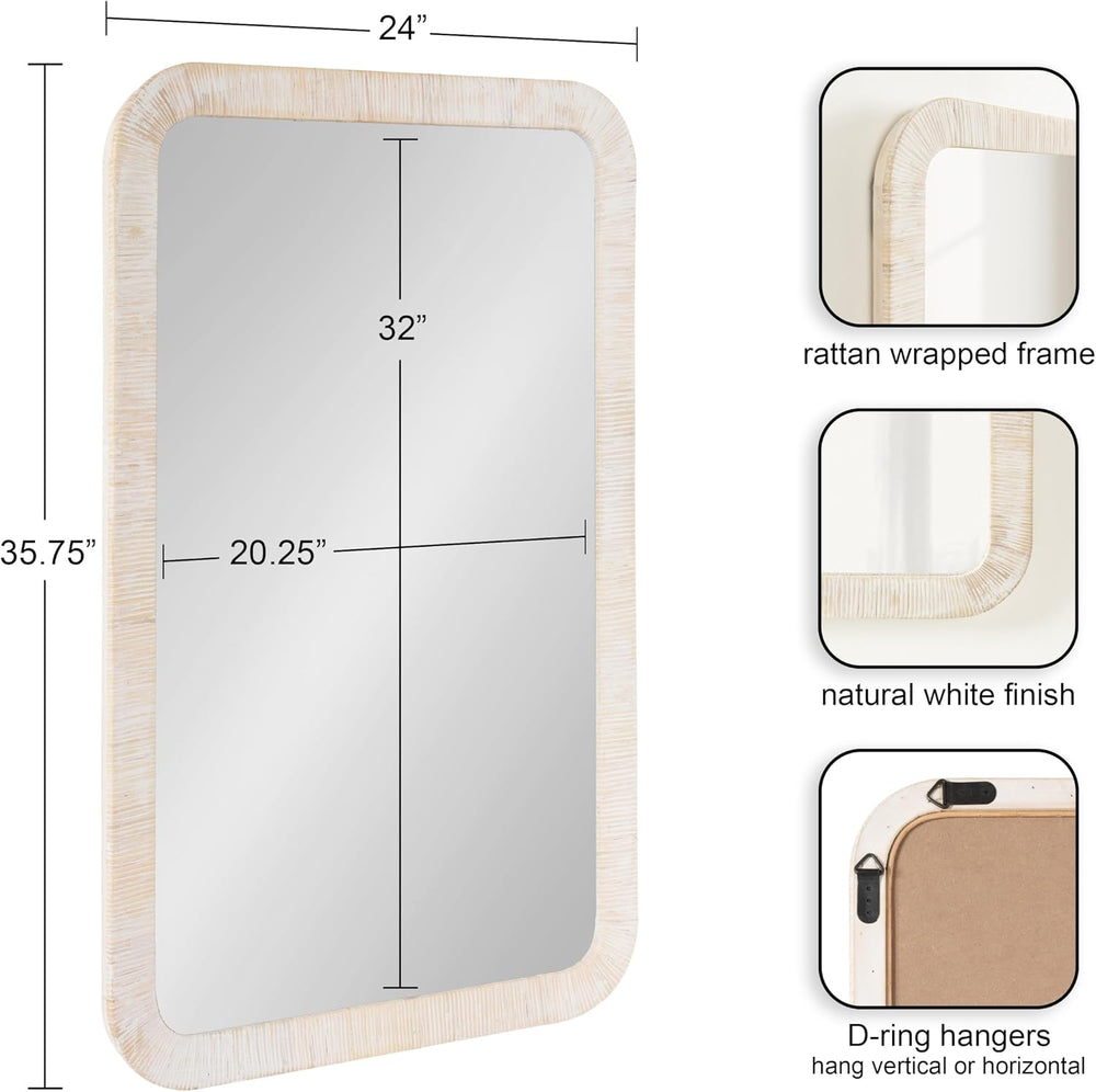 Kate and Laurel Rahfy Boho Rectangle Rattan Mirror; 24 x 36; White; Decorativ...