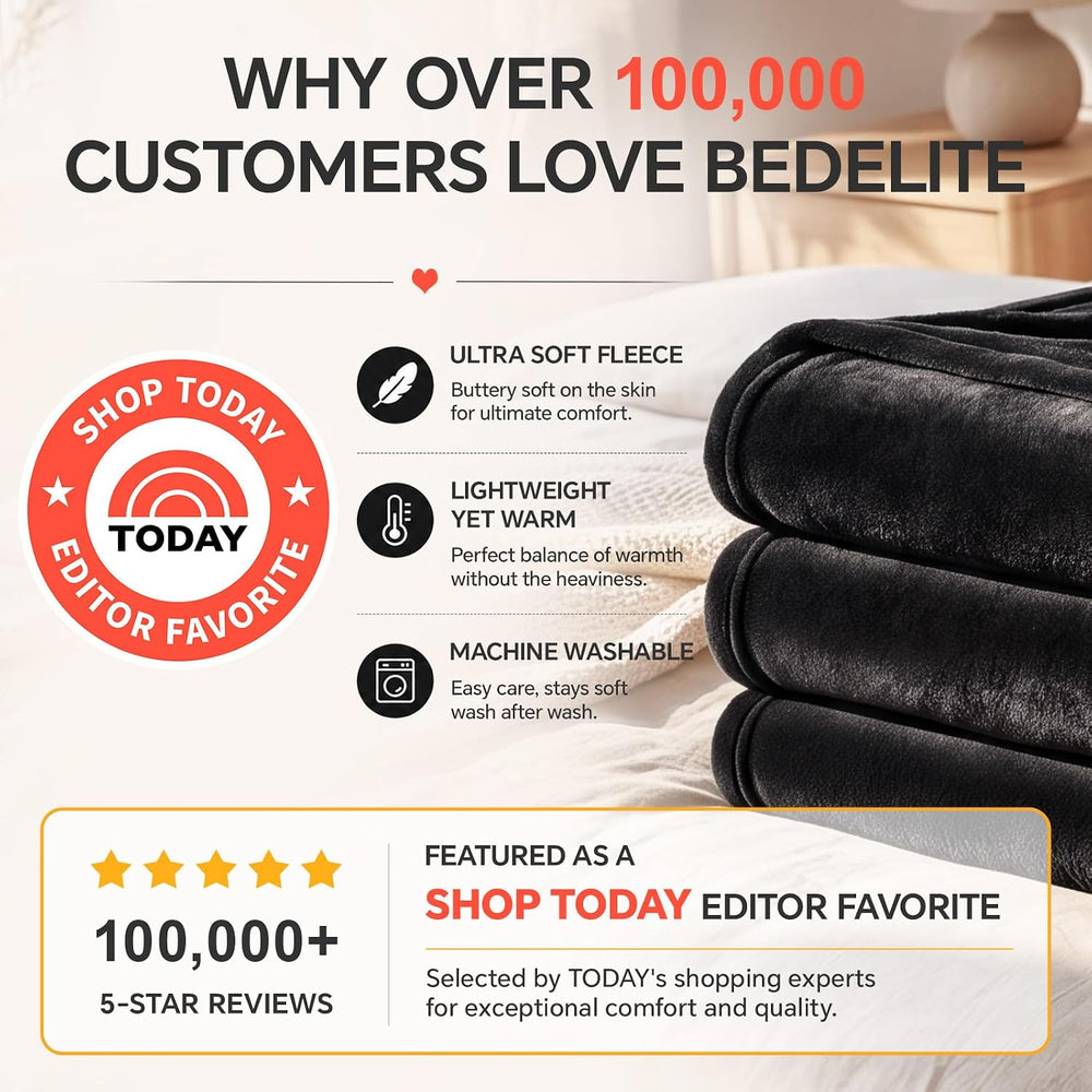 BEDELITE Fleece Blanket Soft Plush Oversized Bed Blanket Black 120"x120&...