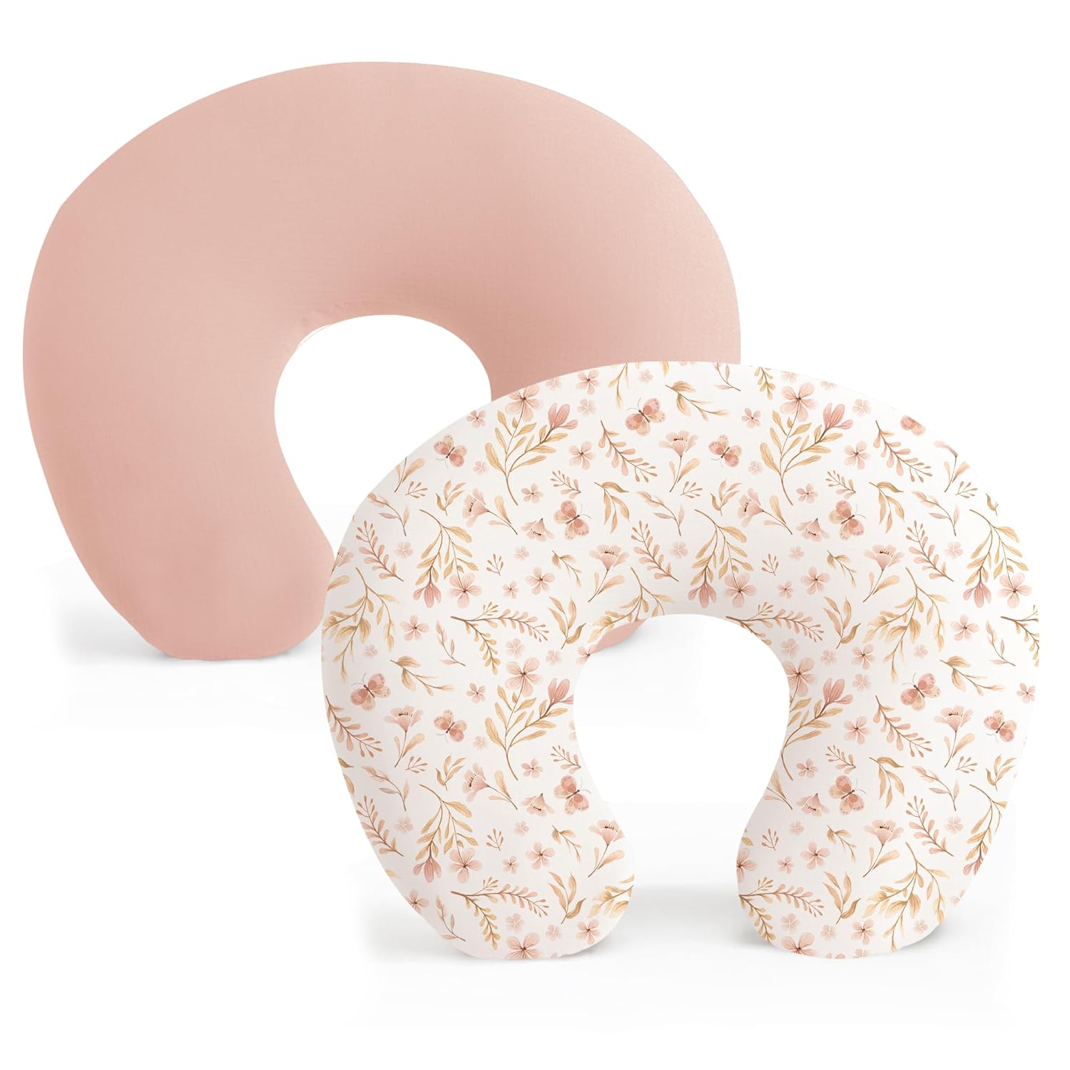 Konssy 2 Pack Nursing Pillow Covers, Soft Stretchy Cover for Breastfeeding | Covers Only, Milk Silk Fabric, Breathable & Machine Washable, Slipcovers for Newborn Baby Boy Girl, (Pink Spring,pink)