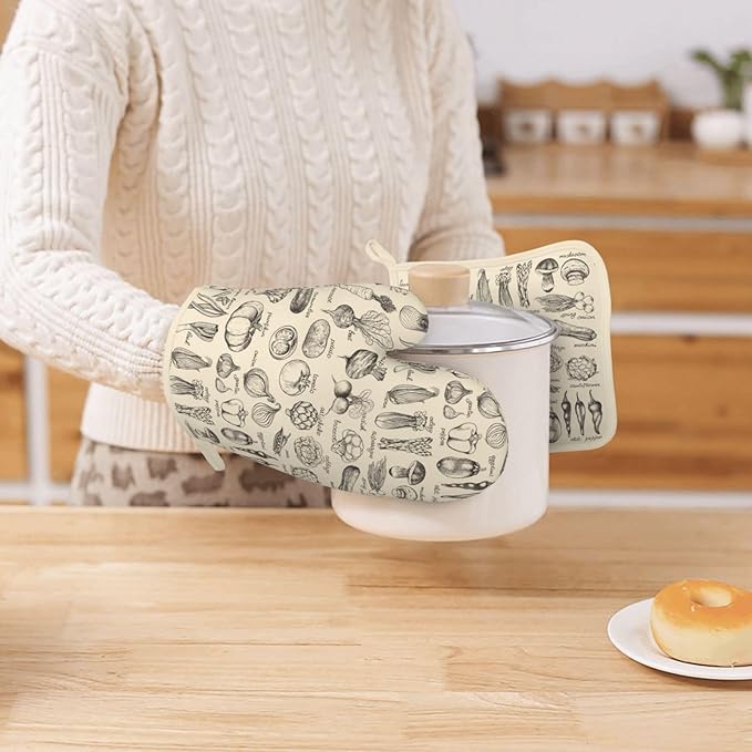 Vegetable Silicone Oven Mitts Pan Mats Set of 2, Heat Resistant Gloves Potholder - Image 7