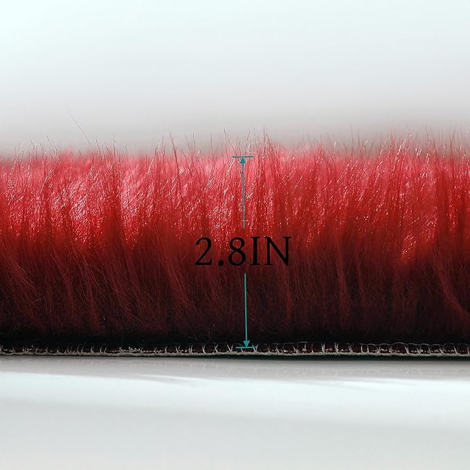 linmopm Faux Fur Rug Sheepskin Shag Fluffy Fuzzy Red 4x6 ft Rugs - Image 4