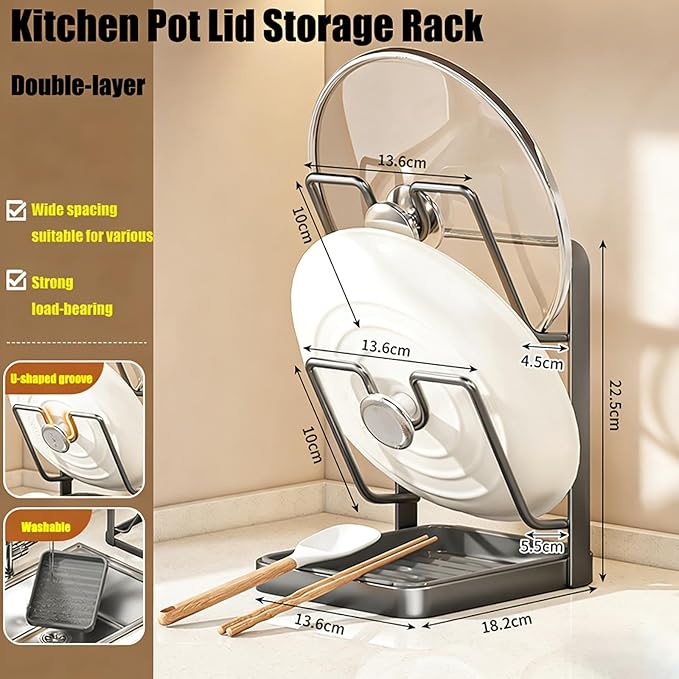 Pot Lid Organizer Rack, Stainless Steel Kitchen Pot Lid Holder & Storage Rack - Image 2