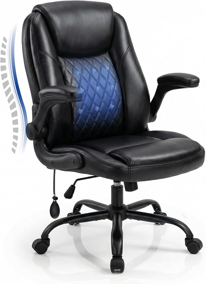 MALOL Leather Office Chair with Adjustable Lumbar Support,Black