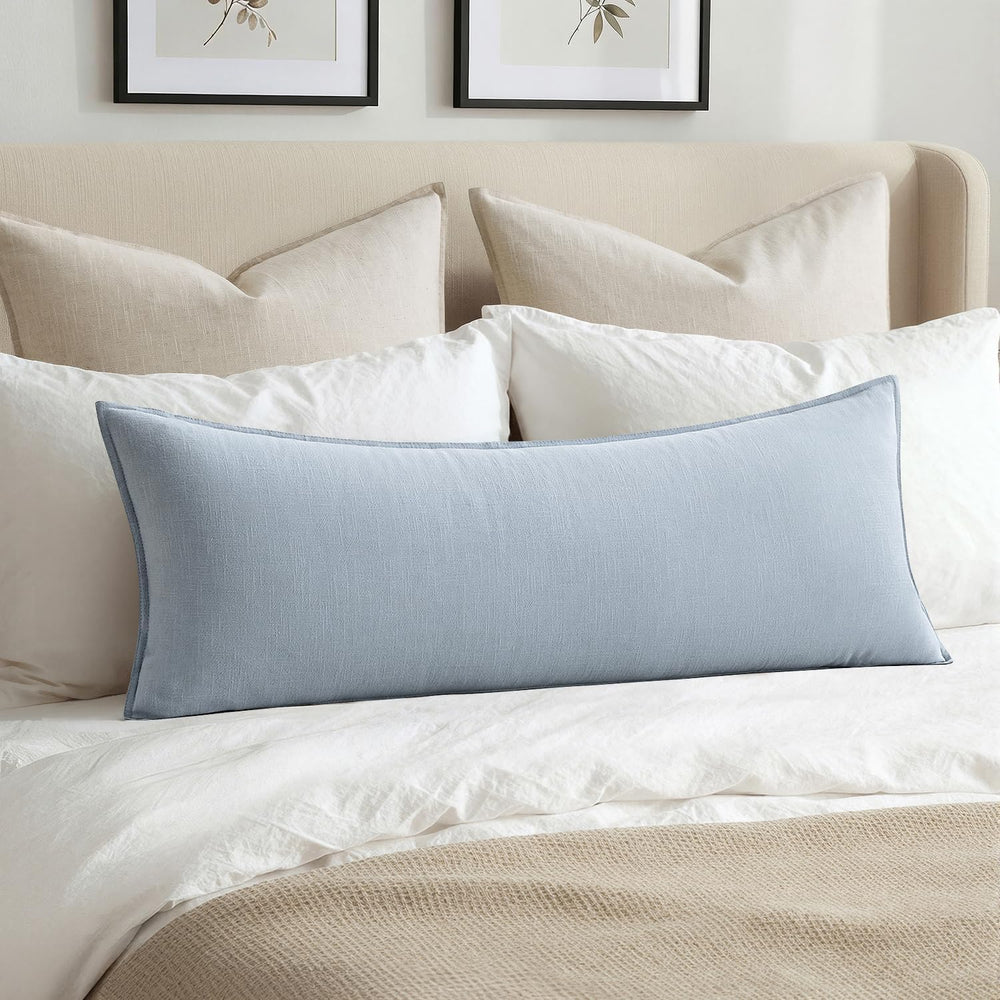 MIULEE Decorative Linen Lumbar Pillow Cover 14x36 Inch Light Blue