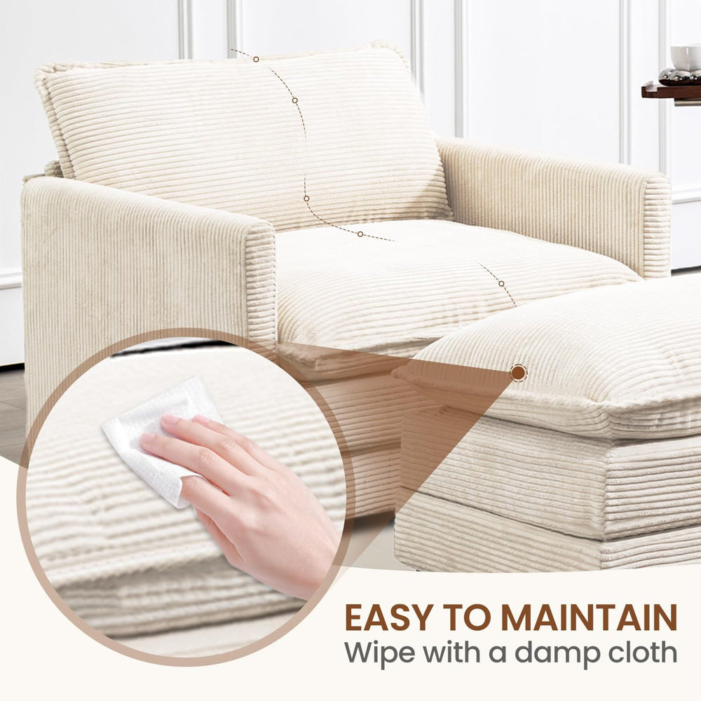 ROWHY 41'' Single Armchair with Ottoman, Modern Corduroy Cloud Couch ...