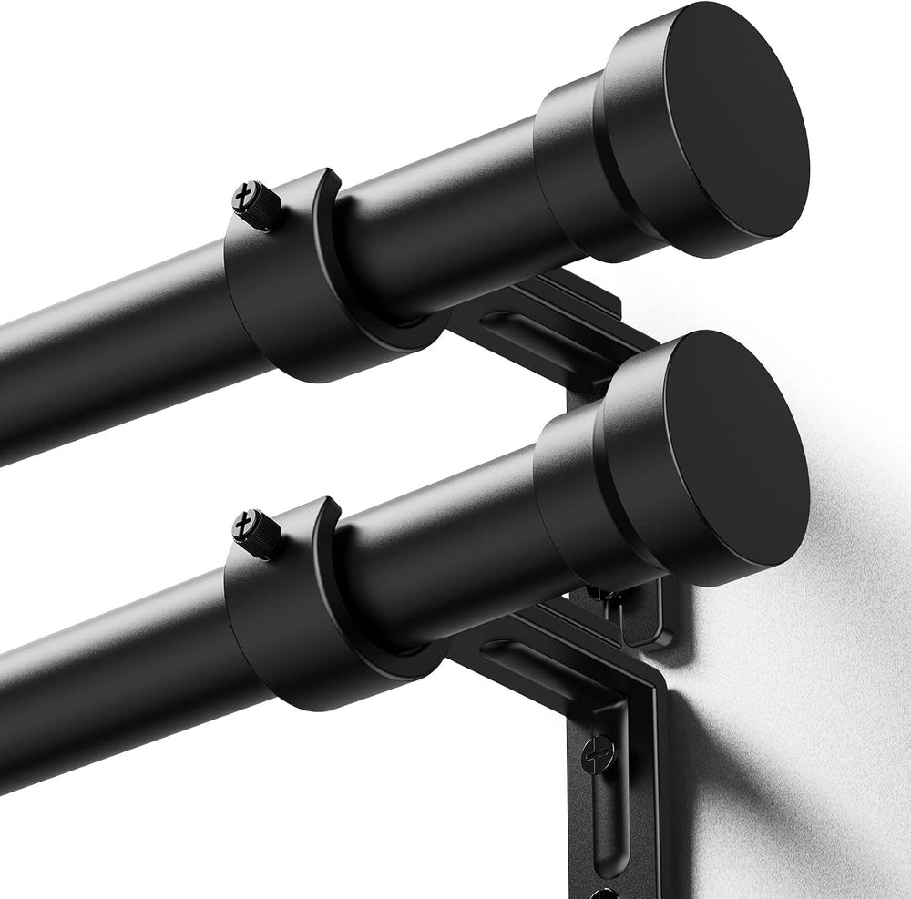 YaFex Curtain Rods 2 Pack 32-144 Inch, Heavy Duty 1 Inch Curtain Rod, Black E...