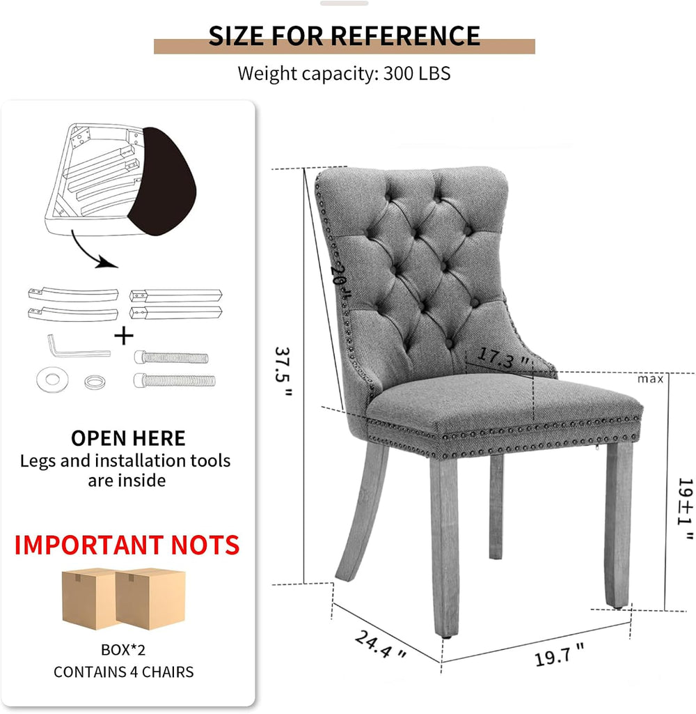 Grey Mid Century Modern Dining Chairs Set of 4, Linen Upholstered Kitchen &am...