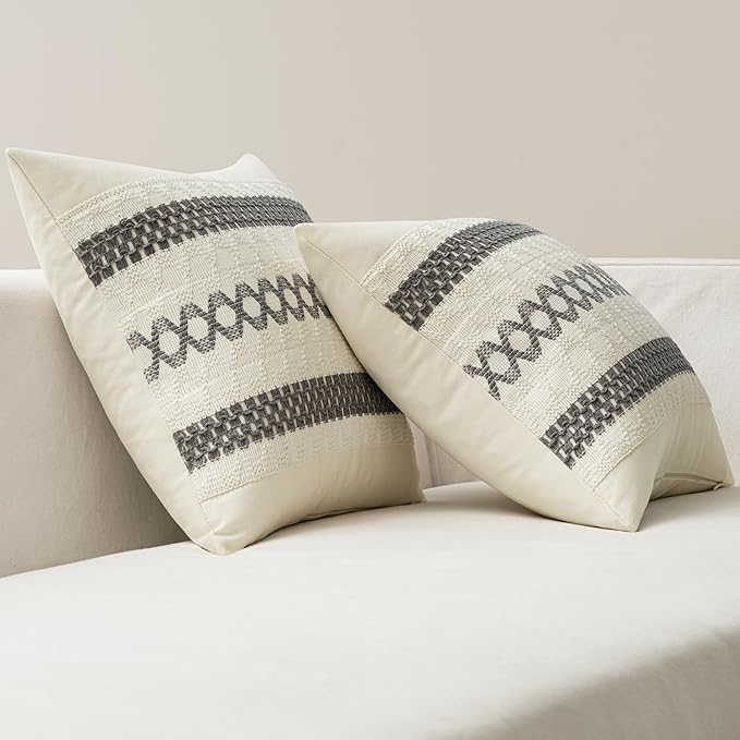 MIULEE Set of 2 Gray Boho Decorative Pillow Covers 18x18 Inch Farmhouse Rustic - Image 6