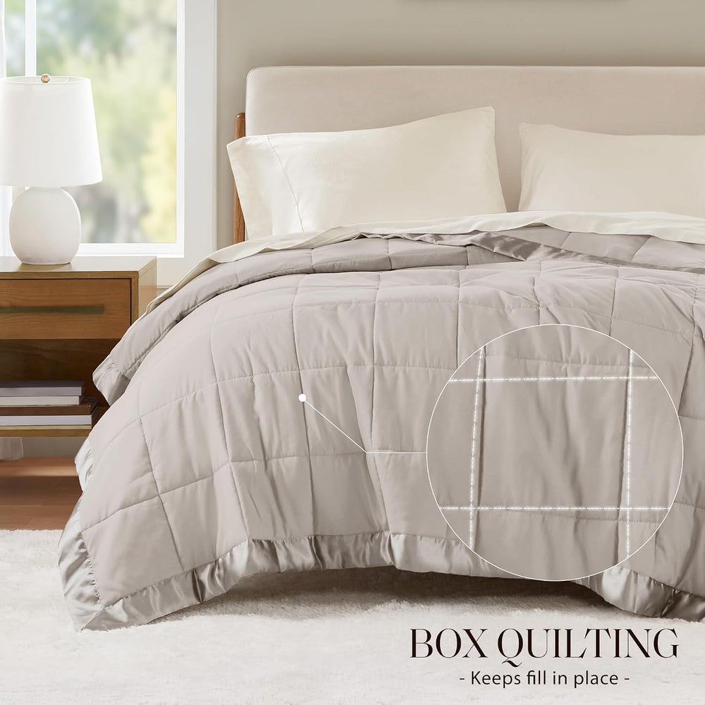 Madison Park Down Alternative Twin Size Blanket for Bed, Satin Trim, Grey
