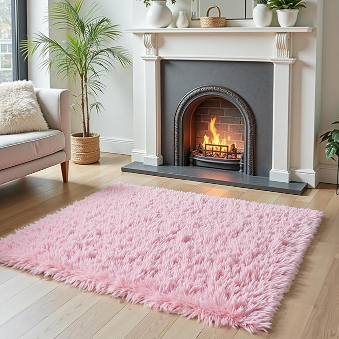 Small Rug Throw Rugs for Bedroom, Mini Area Rug, Fluffy Pink Carpet, Affordable - Image 2