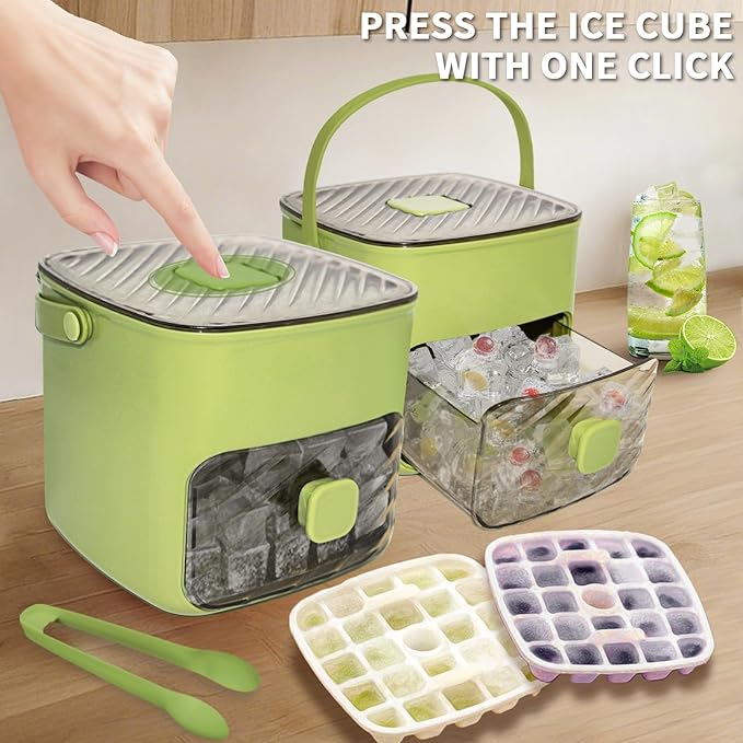 Ice Cube Tray for freezer with 2 Trays and Ice Storage Bin Tweezers, 48 Grid - Image 4