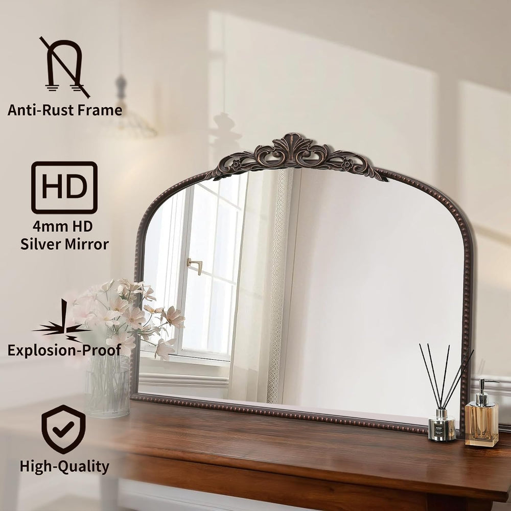 Micasso Vintage Bronze Arched Mirror: 32"x24" Baroque Antique Vanit...